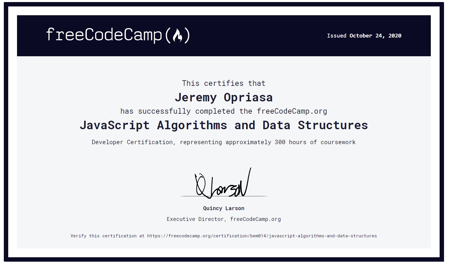 JavaScript Data Structures and Algorithms certification